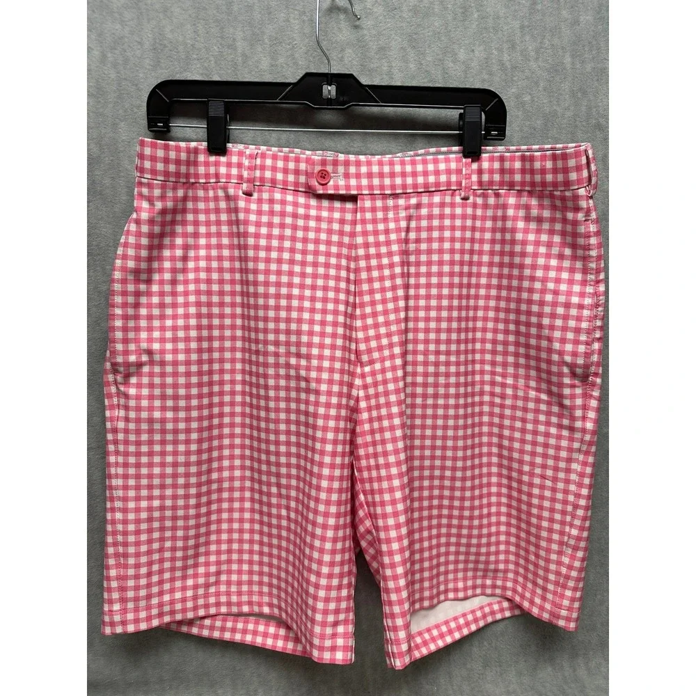 Peter Millar Gingham Golf Shorts Wicking Mens 36 Pink White  Preppy‎ Plaid